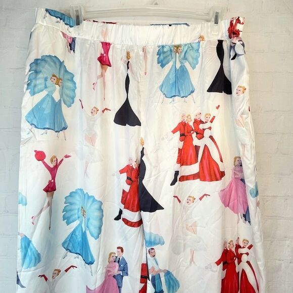 SheShow White Christmas Satin Pajama Set Women Size 3XL Long Sleeve Wide Leg NEW - Picture 6 of 16